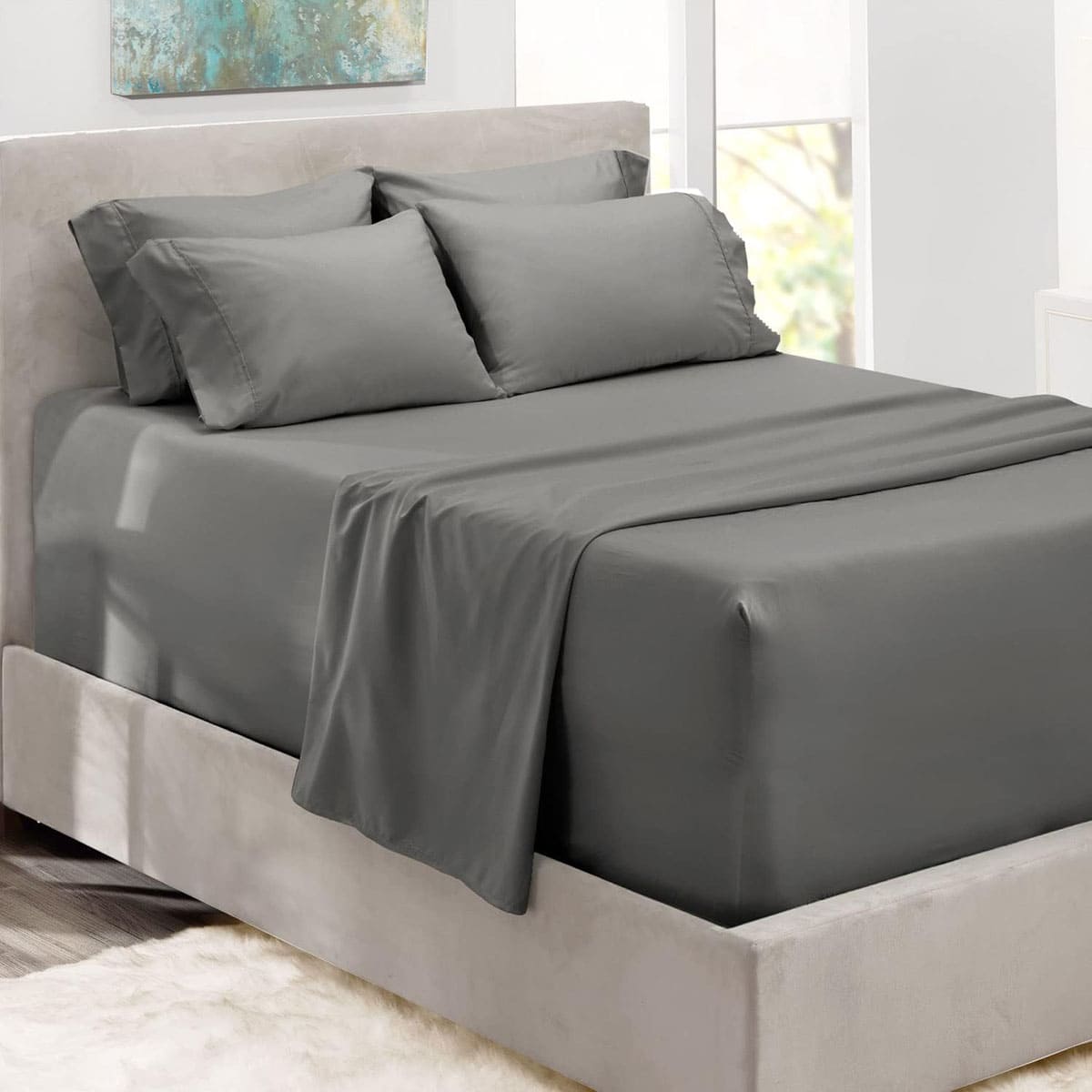 Bedsure King Fitted Sheet Only - Bed Sheets Extra Deep Pocket 16 inch,  Ultra Soft Bottom Sheet for King Size Bed, Light Grey, 78 x 80