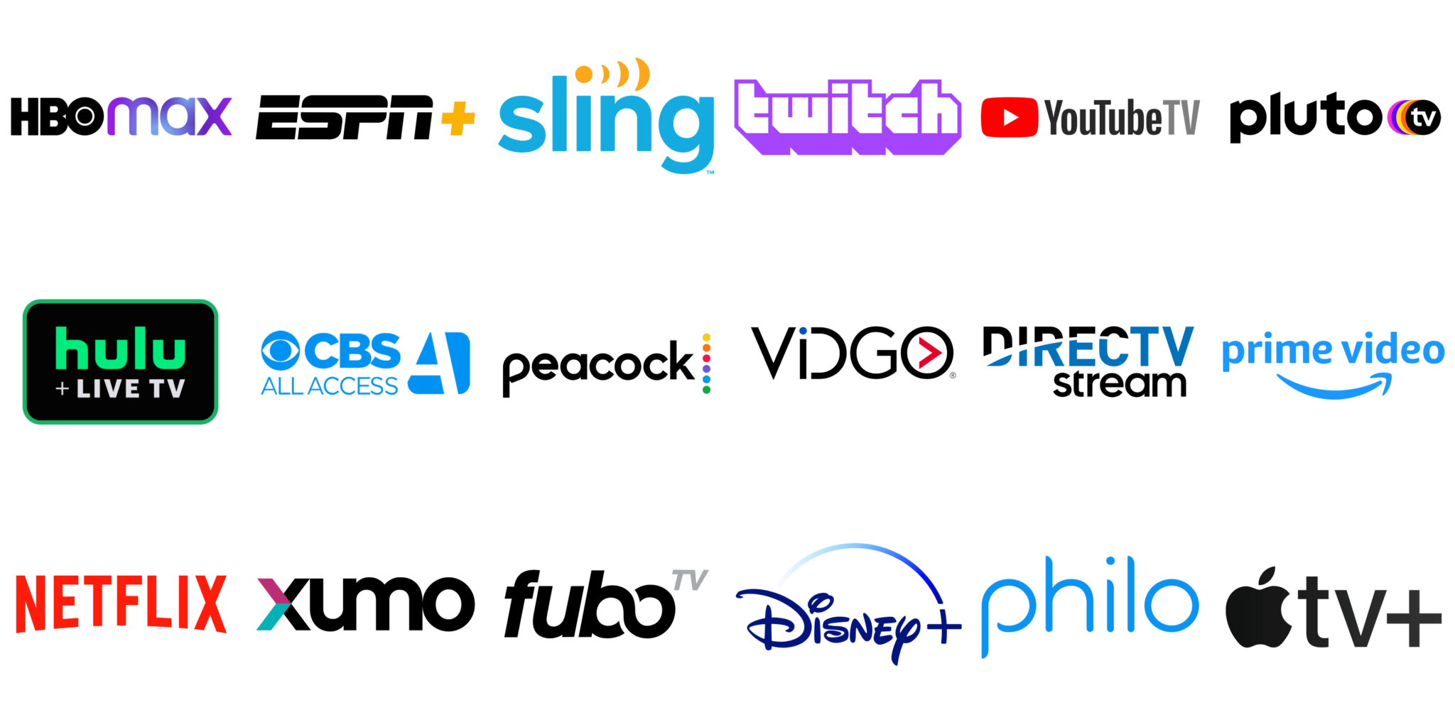 Best Live TV Streaming Services Logos 2024